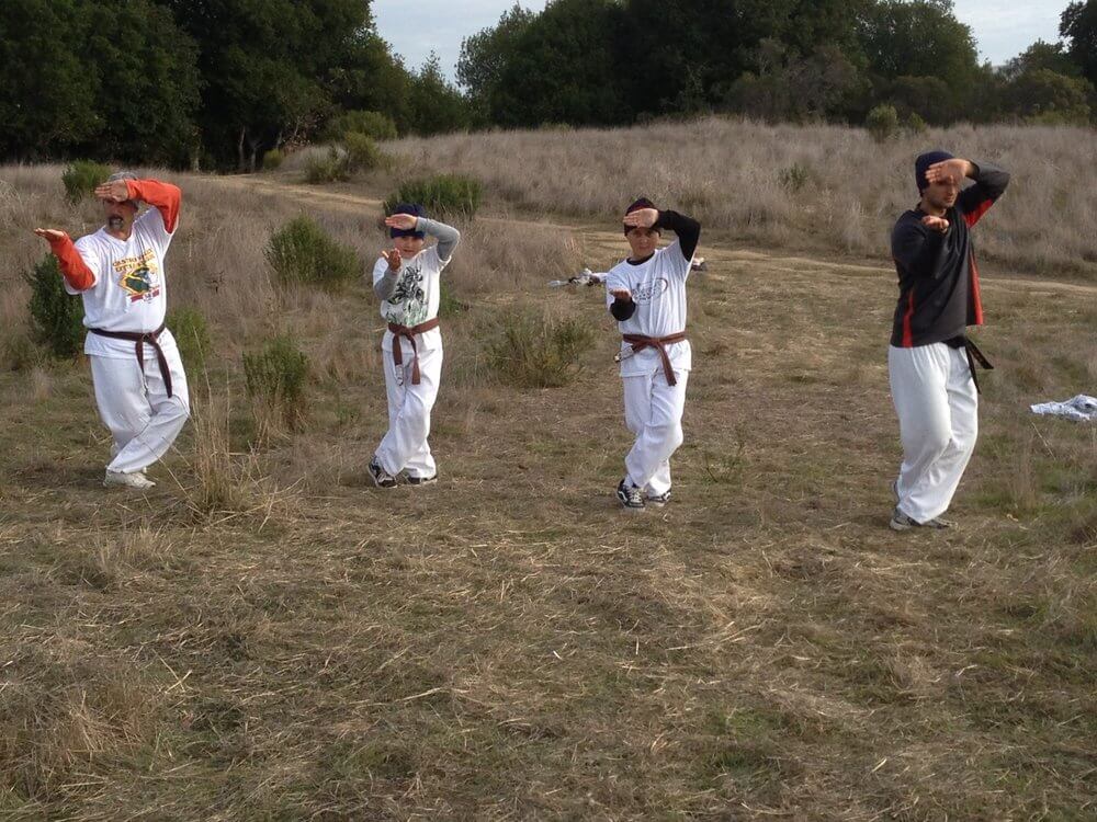 Students training outdoors with Castro Valley Mountain Karate.